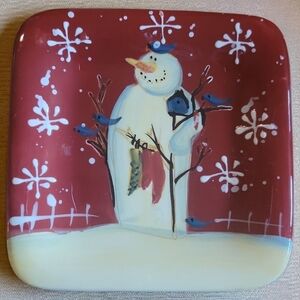 Vtg Twilight Snowman Red White Flake Certified International Mary Beth Baxter